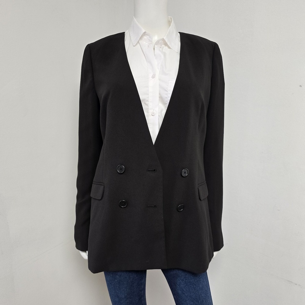 J Crew 365 Blazer Jacket Black Crepe V-Neck Double Breasted French Size 6T Tall